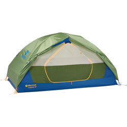 Marmot Tungsten 2 Person Backpacking Tent in Foliage/Dark Azure door closed