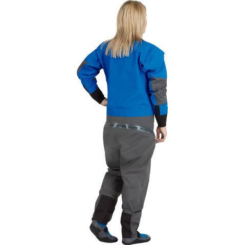 NRS Women's Explorer Semi-Dry Suit in Blue model back