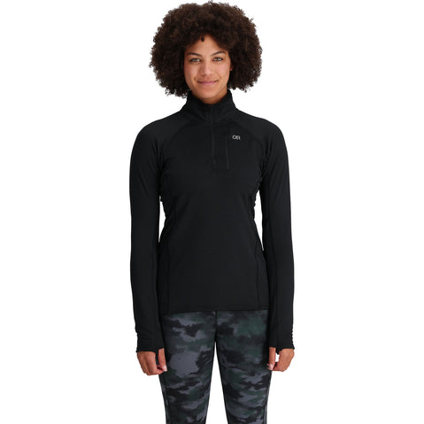 Outdoor Research Women's Vigor Grid Fleece Quarter Zip Shirt in Black model view front