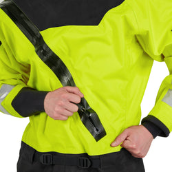 NRS Ascent SAR Dry Suit in Safety Yellow model entry zipper