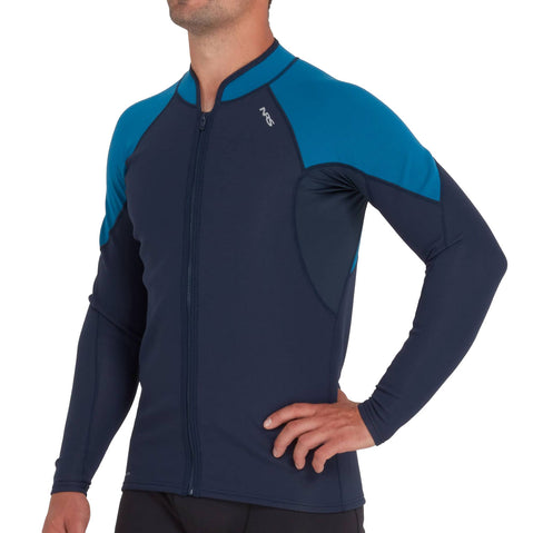 NRS Men's HydroSkin 0.5 Jacket in Navy/Mikonos model frontcrop