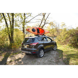 Malone FoldAway-J Kayak Carrier with kayak loaded side
