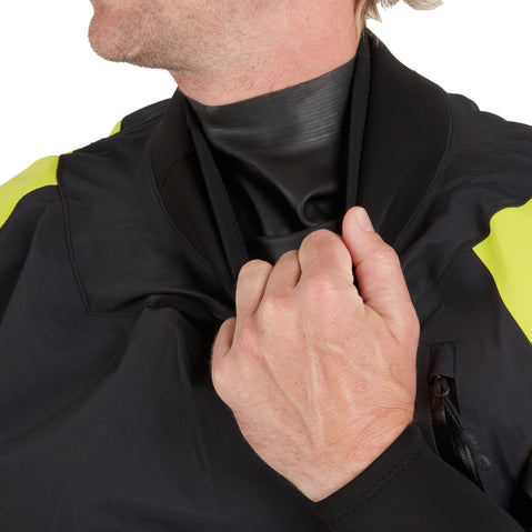 NRS Men's Flux Dry Top in Black model neck gasket