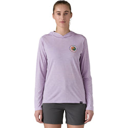 Patagonia Women's Cap Cool Daily Graphic Hoody in Unity Fitz: Foxglove Purple model front