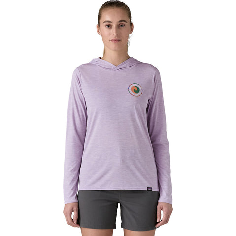 Patagonia Women's Cap Cool Daily Graphic Hoody in Unity Fitz: Foxglove Purple model front