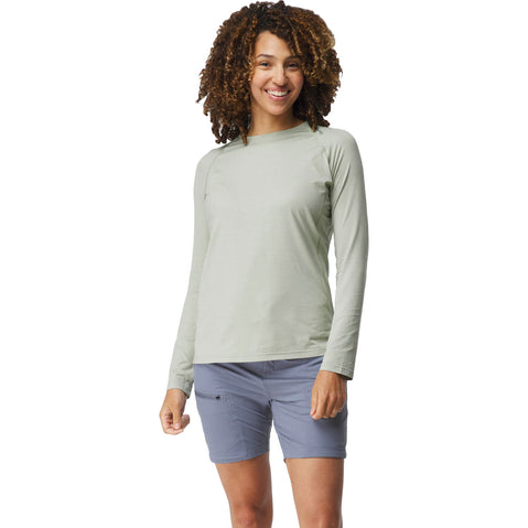 NRS Women's Silkweight Long-Sleeve Shirt in Desert Sage model front