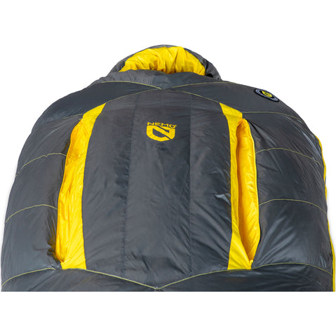 Nemo Sonic 0 Degree Down Sleeping Bag in Goodnight Gray/Goldfinch front pocked