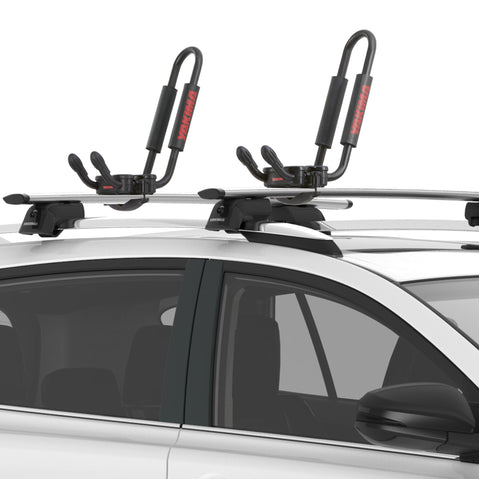 Yakima JayHook Kayak Roof Rack installed on a car angle
