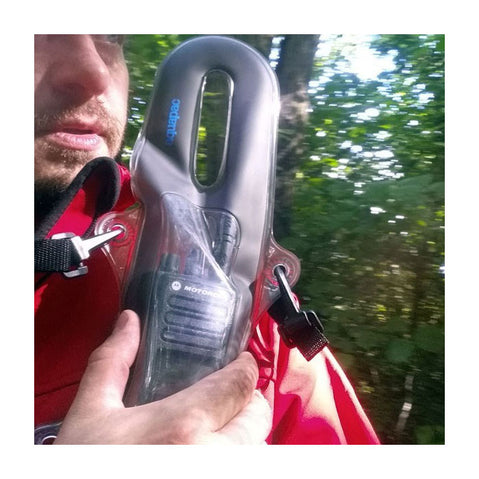 Aquapac VHF Pro Dry Case paddler using