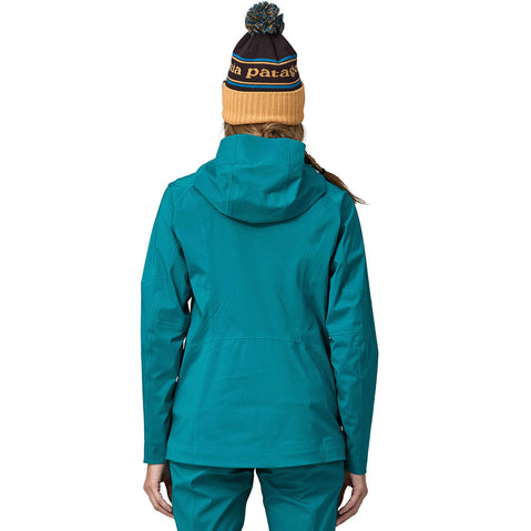 Patagonia Women's Stormstride Jacket Belay Blue worn by a model facing away