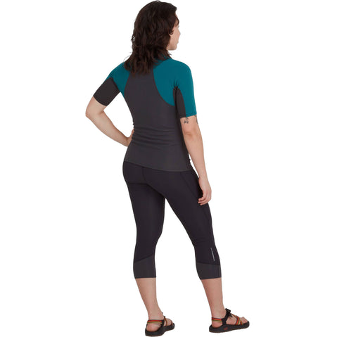 NRS Women's HydroSkin 0.5 Short Sleeve Shirt in Graphite/Harbor model back