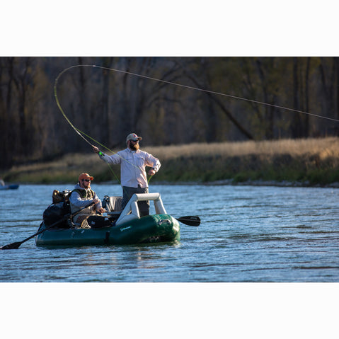Outcast OSG Striker Self-Bailing Fishing Raft on the water