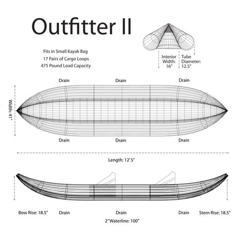 AIRE Outfitter II Inflatable Kayak wireframe outline