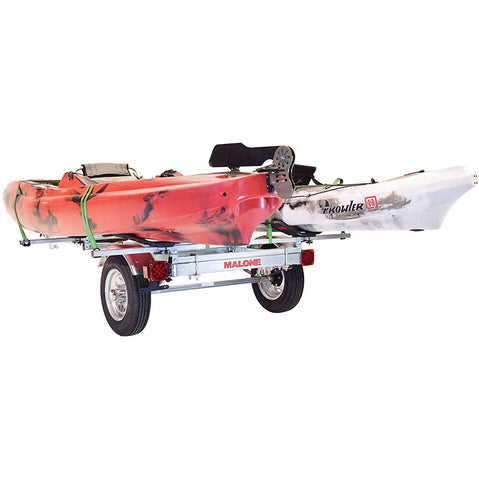 Malone MicroSport LowBed 2-Boat MegaWing Kayak Trailer Package with kayak loaded left