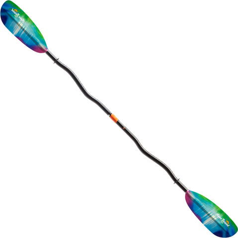 Aqua Bound Tango Fiberglass Bent Shaft 2-Piece Kayak Paddle in Northern Lights angle