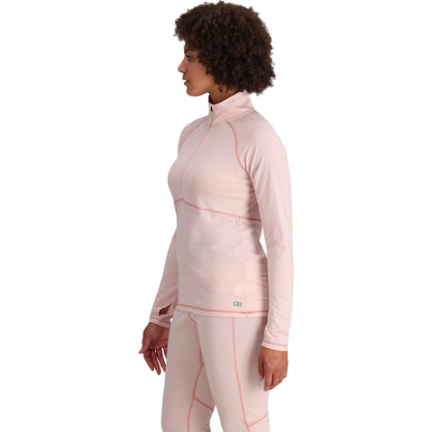 Outdoor Research Women's Alpine Onset Merino 150 Half Zip Shirt in Sienna Heather model view side