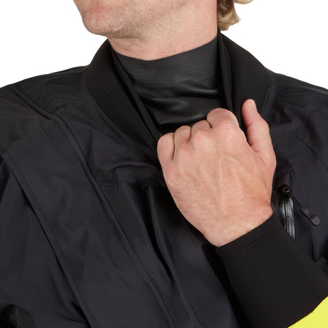 NRS Men's Crux Drysuit in Black model neck gasket