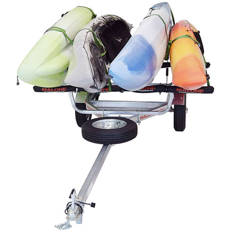 Malone MicroSport 4-Boat Stacker Kayak Trailer Package with kayak loaded front