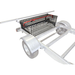 Malone MegaSport 2-Boat Bunks Ultimate Angler Trailer Package with wire storage basket loaded