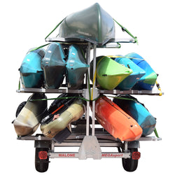 Malone MegaSport Outfitter 3 Tier Kayak Trailer with kayak loaded back view