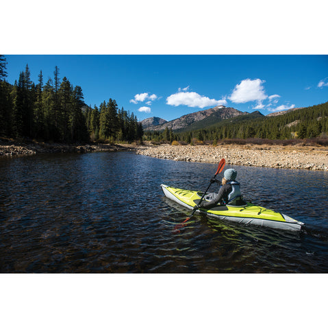 Advanced Elements AdvancedFrame Ultralite Inflatable Kayak in Lime/Gray in use
