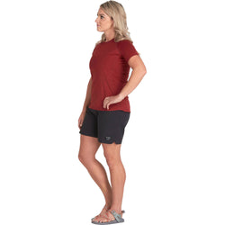 NRS Women's Silkweight Short Sleeve Shirt in Vino model front