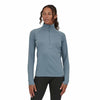 Patagonia Women's Capilene Mid Weight Zip Neck Shirt in Light Plume Grey model view front