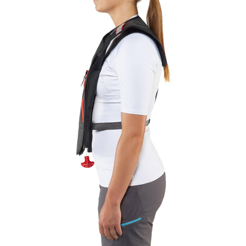 NRS Otto Matik Inflatable Lifejacket (PFD) in Black female_model side