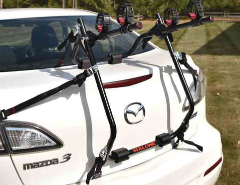 Malone RunWay BC2 Bike Trunk Rack installed on a car front view