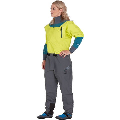 NRS Women's Nomad GORE-TEX Pro Semi-Dry Suit in Chartreuse model front