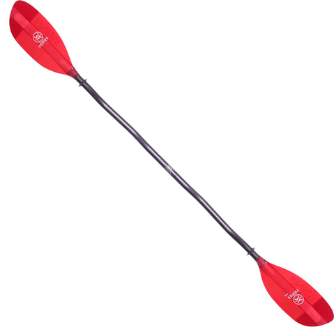 Werner Shuna Fiberglass Bent Shaft Kayak Paddle in Translucent Red angle