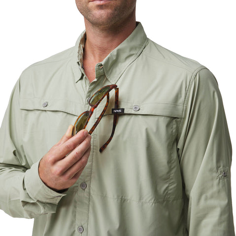 NRS Men's Caye Long Sleeve Shirt in Desert Sage model front