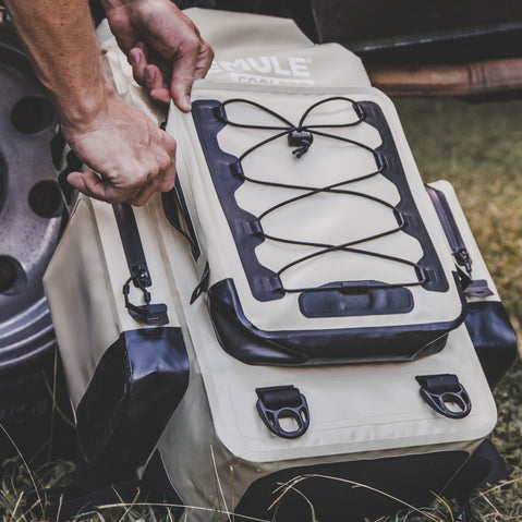 IceMule Boss Cooler in Sand side pocket