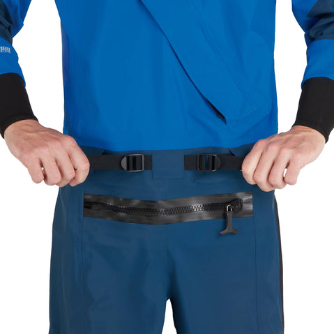 NRS Men's Foray Dry Suit in Blue model waistbelt