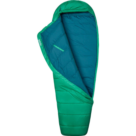 Marmot Lost Coast 30 Degree Down Sleeping Bag in Clover/Dark Jungle closed