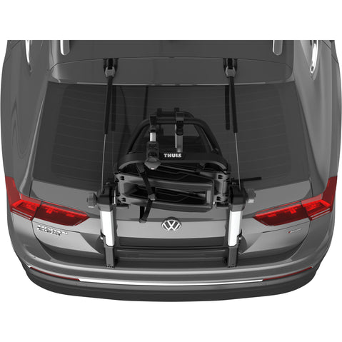 Thule OutWay Platform 2 Bike Trunk Rack Silver/Black installed on a car top