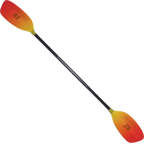 Werner Player Fiberglass Straight Shaft Whitewater Kayak Paddle in Gradient Blaze angle