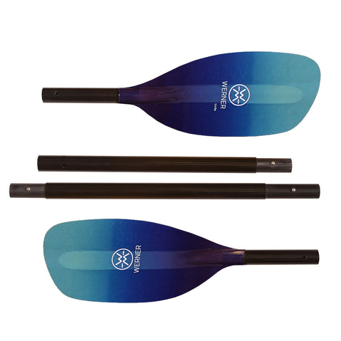 Werner Strike Fiberglass 4-Piece Whitewater Kayak Paddle in Gradient Galaxy detail