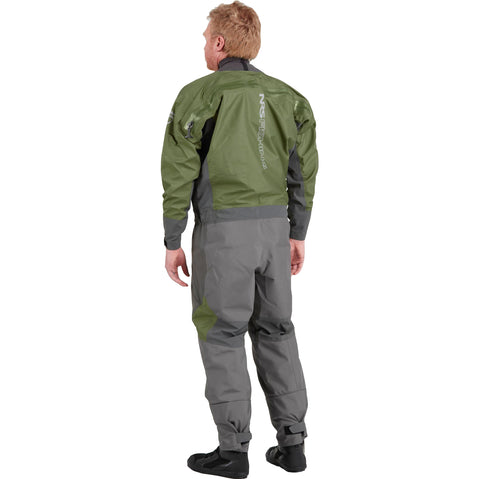 NRS Spyn Fishing Semi-Dry Suit in Olive model back