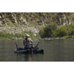 Outcast Fish Cat Panther Pontoon Boat in Green fishing