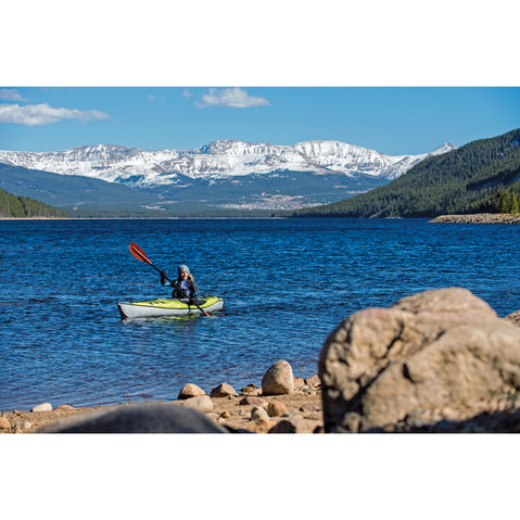 Advanced Elements AdvancedFrame Ultralite Inflatable Kayak in Lime/Gray in use