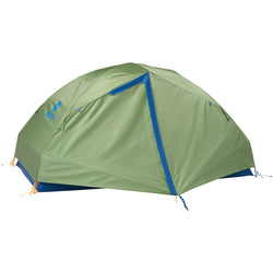 Marmot Tungsten 2 Person Backpacking Tent in Foliage/Dark Azure closed