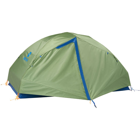 Marmot Tungsten 2 Person Backpacking Tent in Foliage/Dark Azure closed