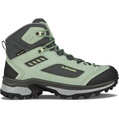 Lowa Women's Corvcara GTX Mid Backpacking Boots in Patina Green/Gray side view