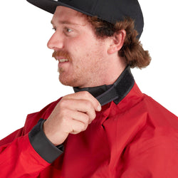 NRS Men's Endurance Paddling Jacket in Red model neck closure