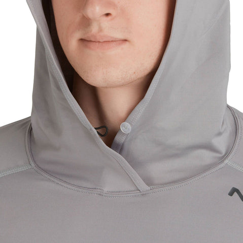 NRS Men's Breaker Rashguard Hoodie in Titanium model detail