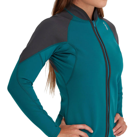 NRS Women's HydroSkin 0.5 Jacket in Harbor/Graphite model frontcrop
