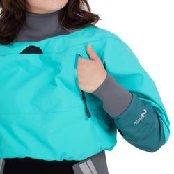 NRS Women's Phenom GORE-TEX Pro Dry Suit in Aqua model pocket