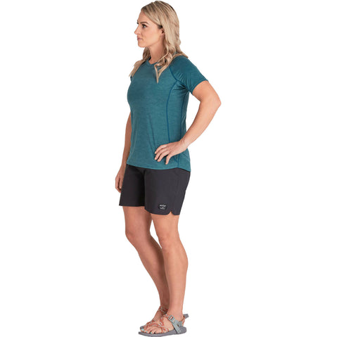 NRS Women's Silkweight Short Sleeve Shirt in Mediterranea model front