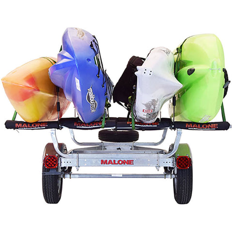 Malone MicroSport 4-Boat Stacker Kayak Trailer Package with kayak loaded back